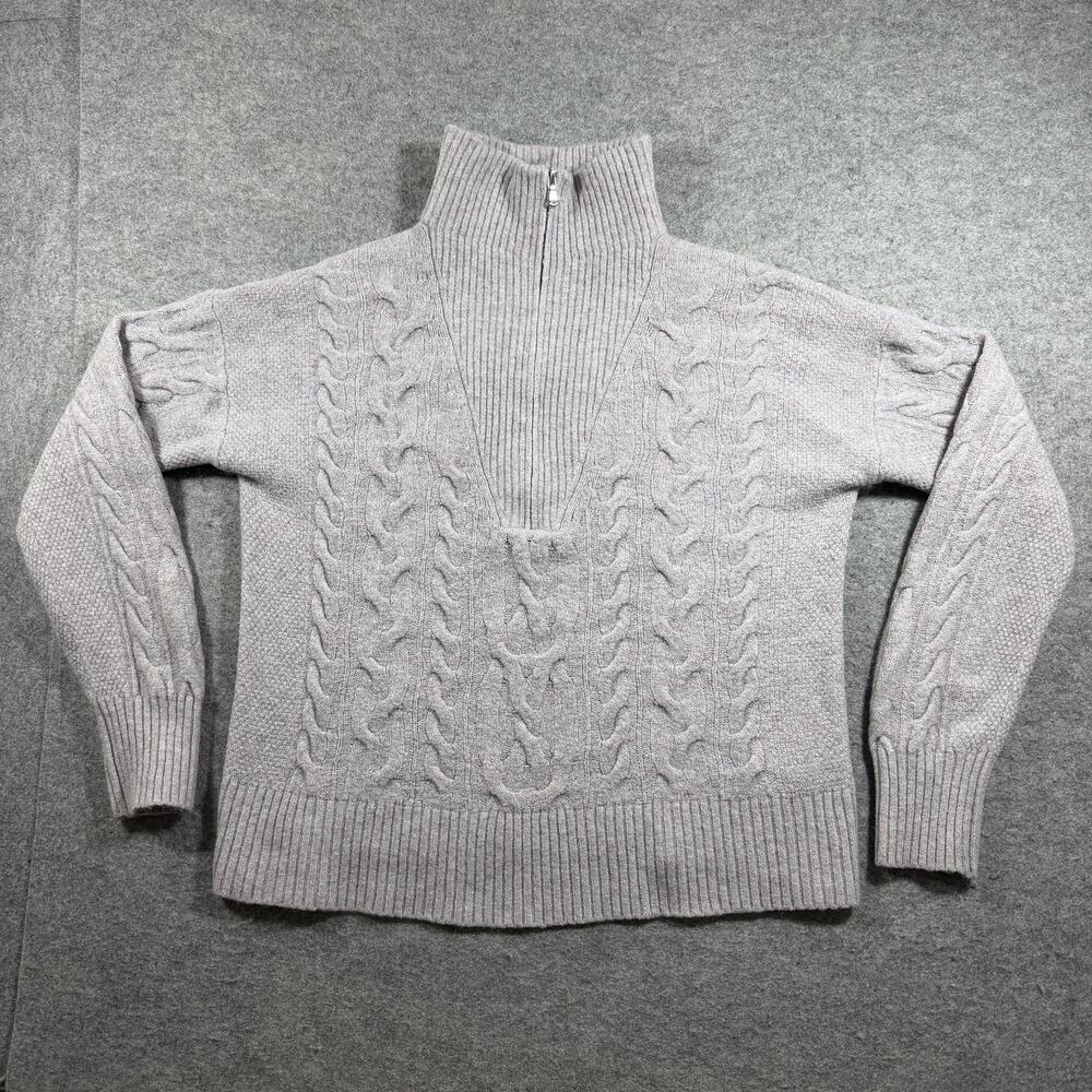 J.Crew Turtleneck Sweater Womens XS Gray Merino Wool Alpaca Cable Knit Preppy